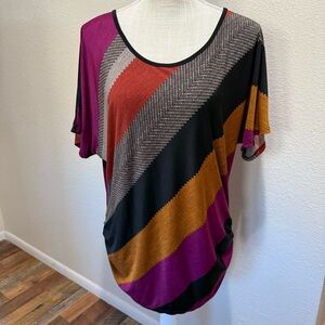 Lavish Multicolor Striped Short Sleeve Top - Size Large